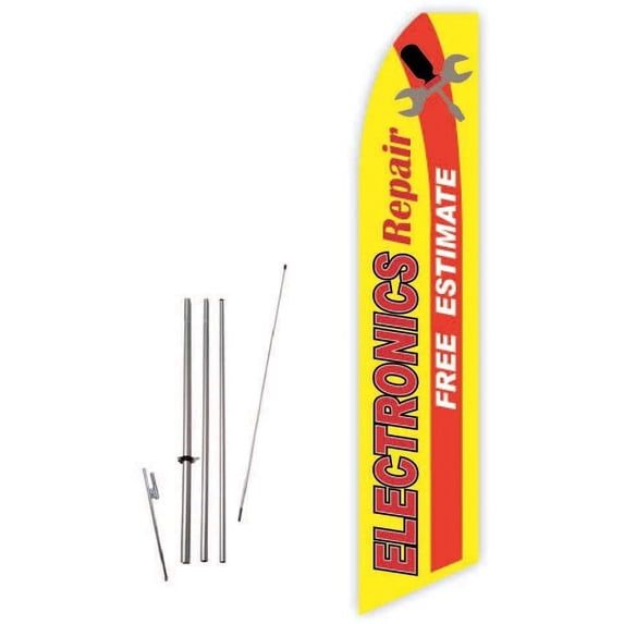 Electronics Repair Free Estimate Yellow/Red Super Novo Feather Flag - Complete with 15ft Pole Set and Ground Spike