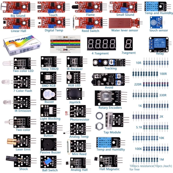 Kuman 37 in 1 Sensor Module Kit for Arduino and Raspberry Pi with Project Tutorials