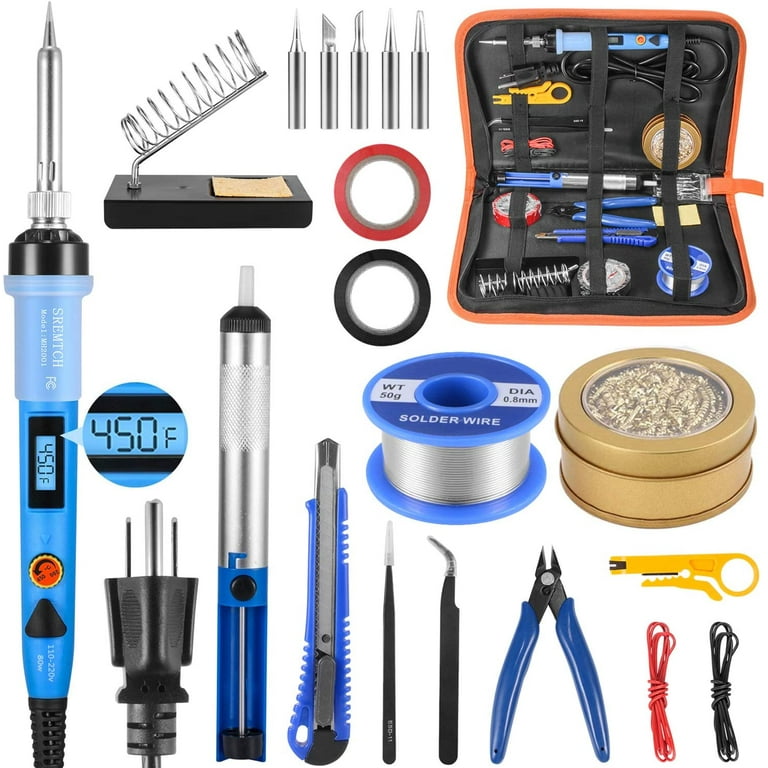 Electronics Soldering Iron Kit 80W LCD Digital Soldering Gun with Adjustable Temperature Controlled and Fast Heating Ceramic Thermostatic Design ON Off Switch 20pcs Solder Kit and Welding Walmart