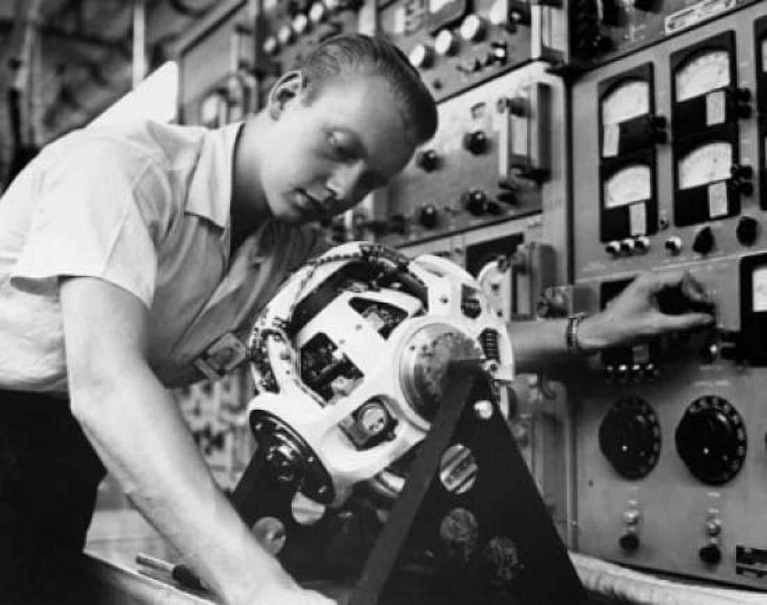 Electronics Technician testing Inertial Guidance System Unit used in X-15 Manned Rocket Craft Canvas Art - (18 x 24)
