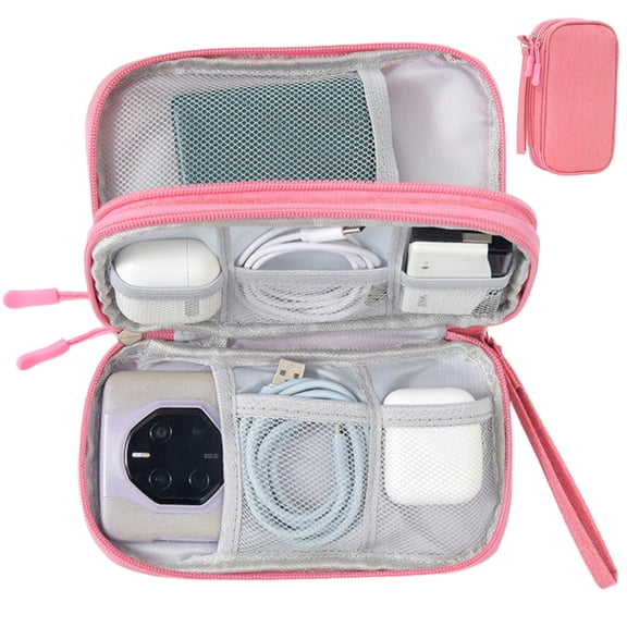 Electronics Travel Organizer Bag, Double Layer Water-Resistant Tech Case for Cables, Charger, Hard Drive and Phone, Portable Storage Pouch for Travel and Office, Digital Accessory Carrying Case