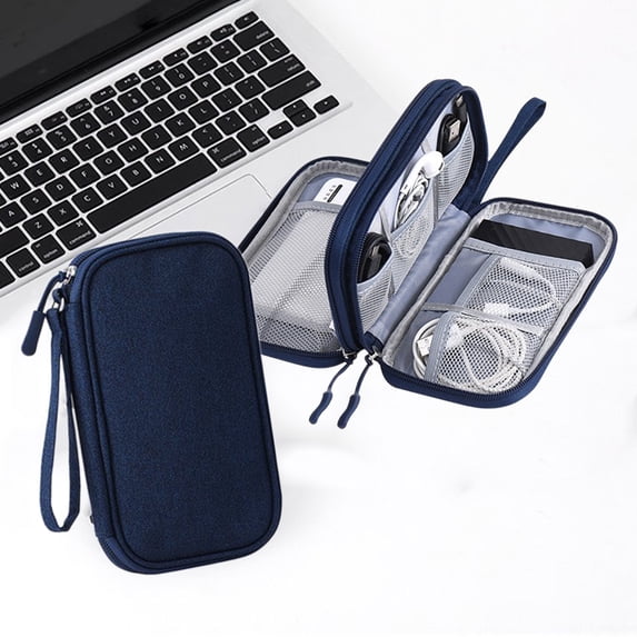 Electronics Travel Organizer Case with Hard Protective Cover, Multi-Layer Cable Storage for Power Bank, USB Cords, Earbuds and Chargers, Water-Resistant Zipper Pouch