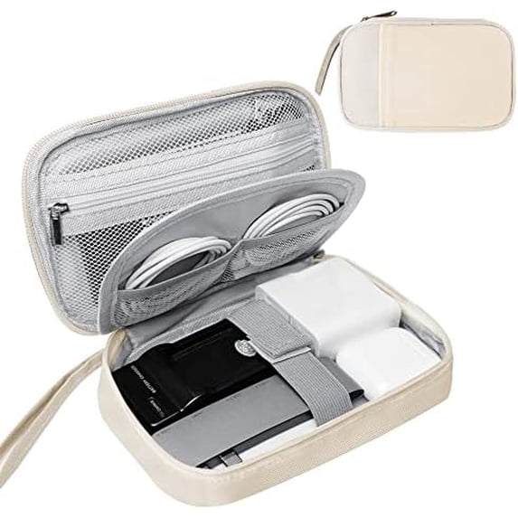 Electronics Travel Organizer,Portable Waterproof Electronic Travel Storage Bag for Small Charging Cord Storage,Charger,Small Electronics,SD Card etc,for Travel,Business -Beige