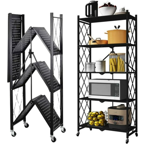 Electronicstar Black 5-Tier Heavy Duty Foldable Metal Rack Storage