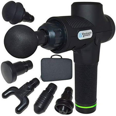 Electronix Express Deep Tissue Massage Gun, Rechargeable, 6 Attachments for Targeting Different Muscle Groups, 30 Vibration Speeds, Can Help Alleviate Muscle Pain and Soreness, Includes Case