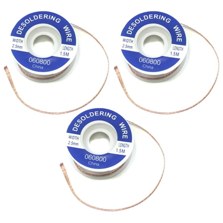 3 Pack Desoldering Wick, 2.5mm Width, 5' Length for Solder Removal