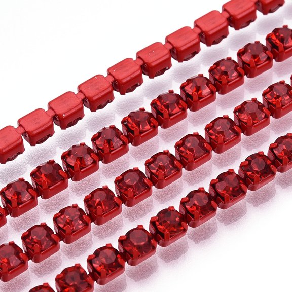 Electrophoresis Iron Rhinestone Strass Chains Rhinestone Cup Chains with Spool Light Siam SS16 3.5mm 10yards/roll(9.14m/roll) diy