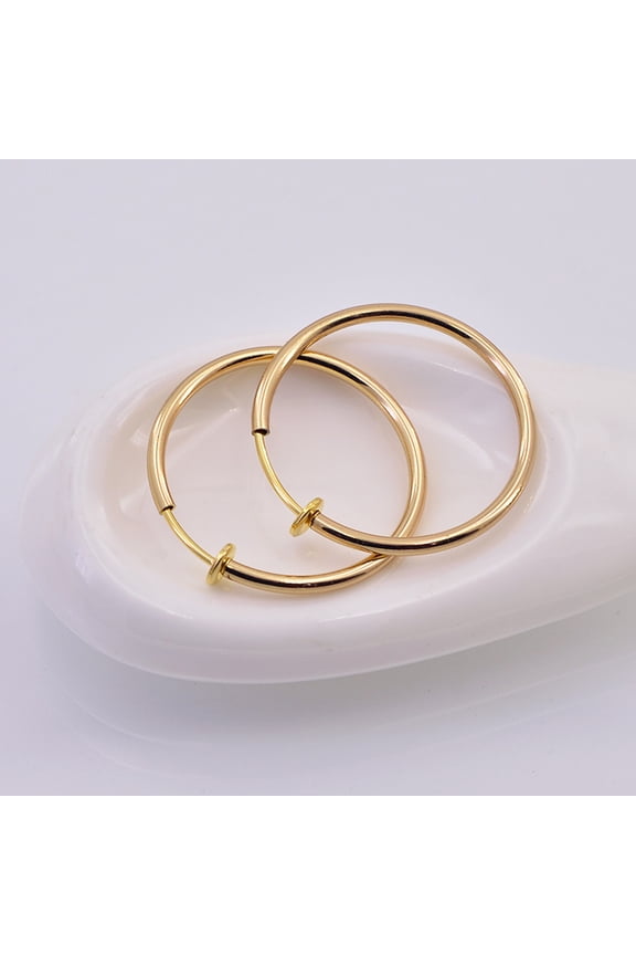 Electroplate Brass Retractable Clip-on Earrings Non Piercing Spring Hoop Earrings Cartilage Earring Real 18k golden Plated 30x1~2mm DIY