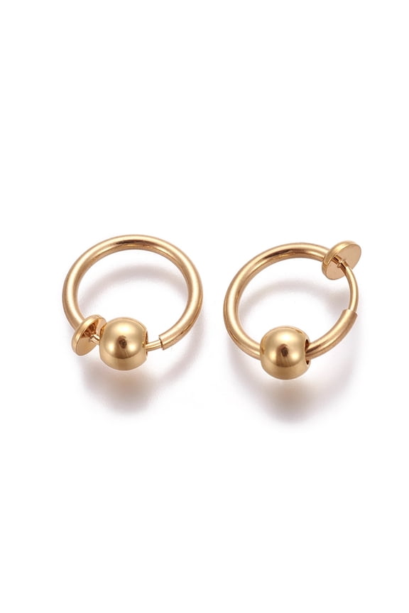 Electroplate Brass Retractable Clip-on Earrings Non Piercing Spring Hoop Earrings Cartilage Earring with Removable Beads Gold 12.6x0.8~1.6mm