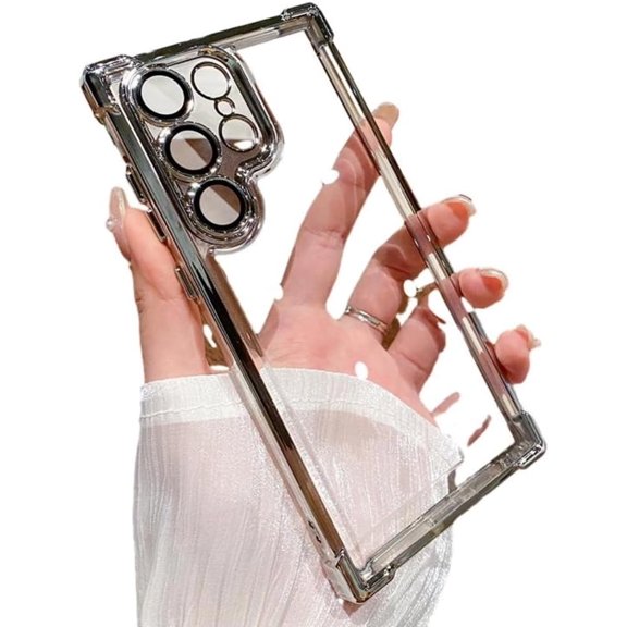 Electroplate Edge Clear Case Compatible with Samsung Galaxy S24, Electroplate Bling Girls Women Full-Body Protective Cover for Samsung Galaxy S24 Ultra (Silver,S24 Plus)