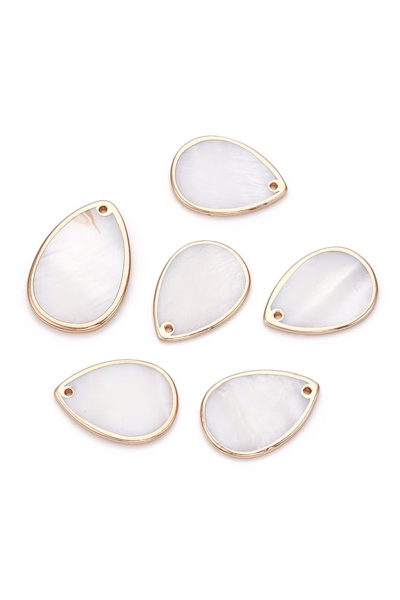 Electroplate Freshwater Shell Pendants Teardrop Light Gold 24~24.5x18x1.5mm Hole: 1.2mm