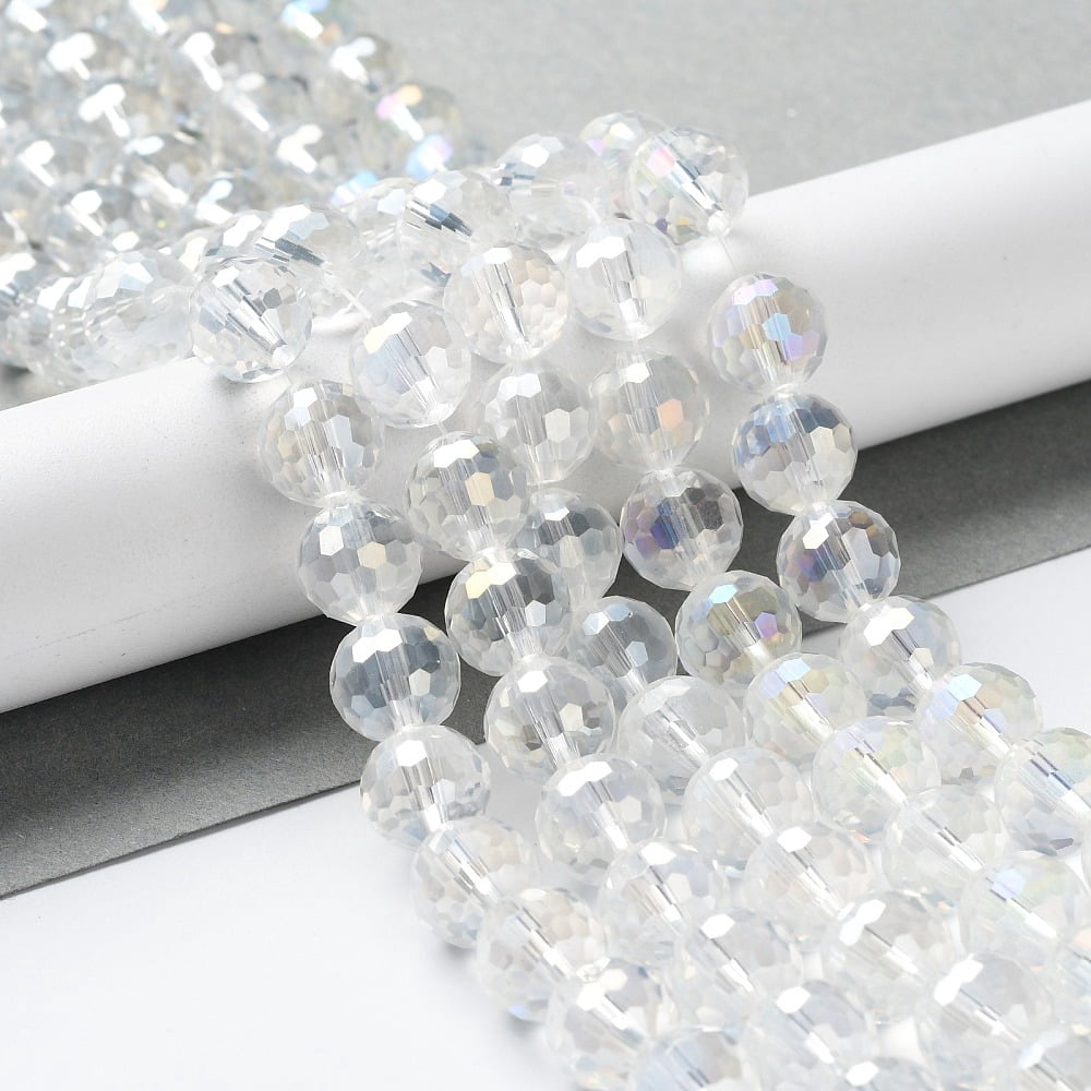 Electroplate Glass Bead Strands AB color Plated Faceted(96 Facets) Round Clear AB 10mm Hole: 1mm 72pcs/strand 26 inch