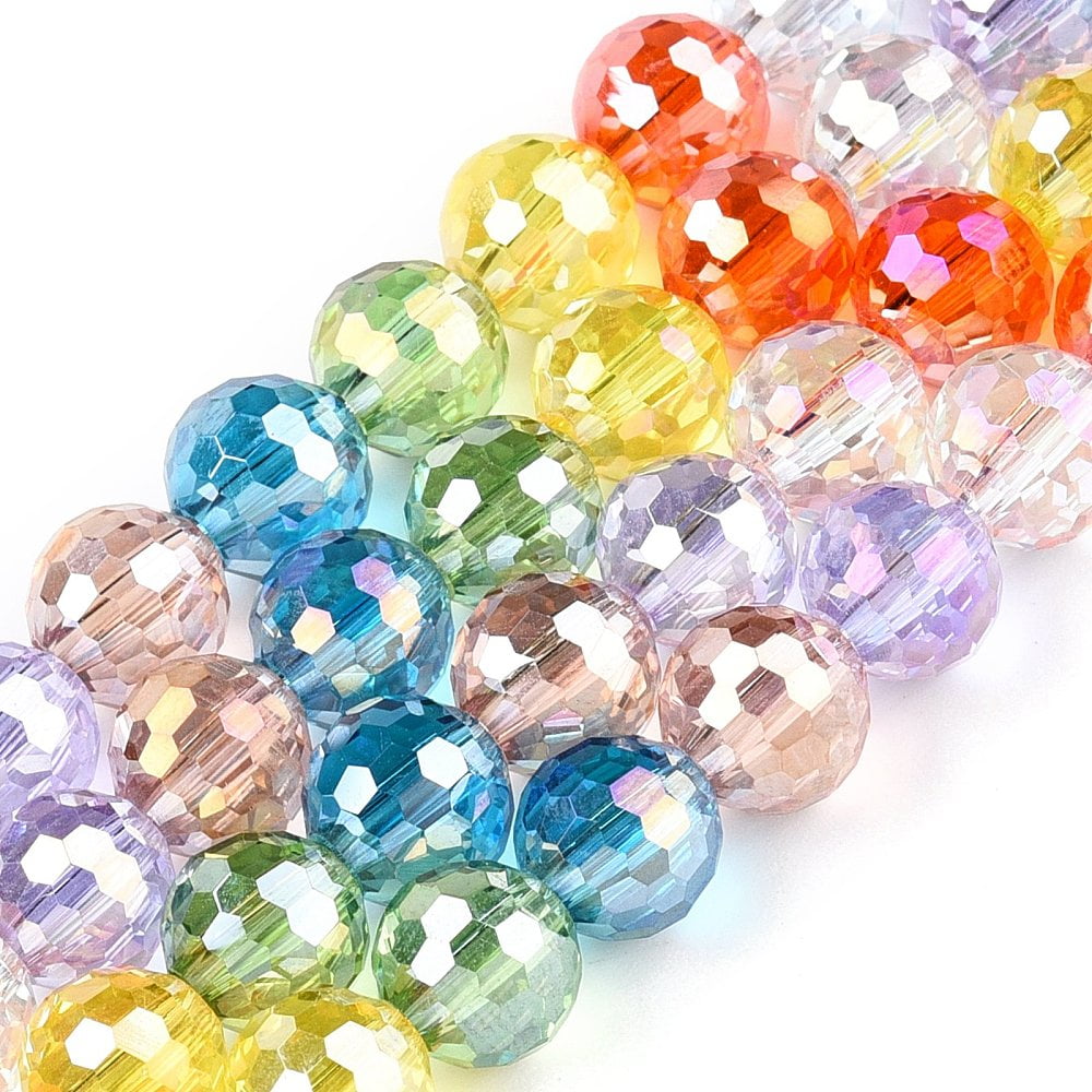 Electroplate Glass Bead Strands Faceted Round Colorful 8mm Hole: 1.4mm about 50~51pcs/strand 14.33''~14.69''(36.4~37.3cm)