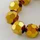 Electroplate Glass Bead Strands Faceted Round Golden Plated 8x7mm Hole: 1mm 72pcs/strand