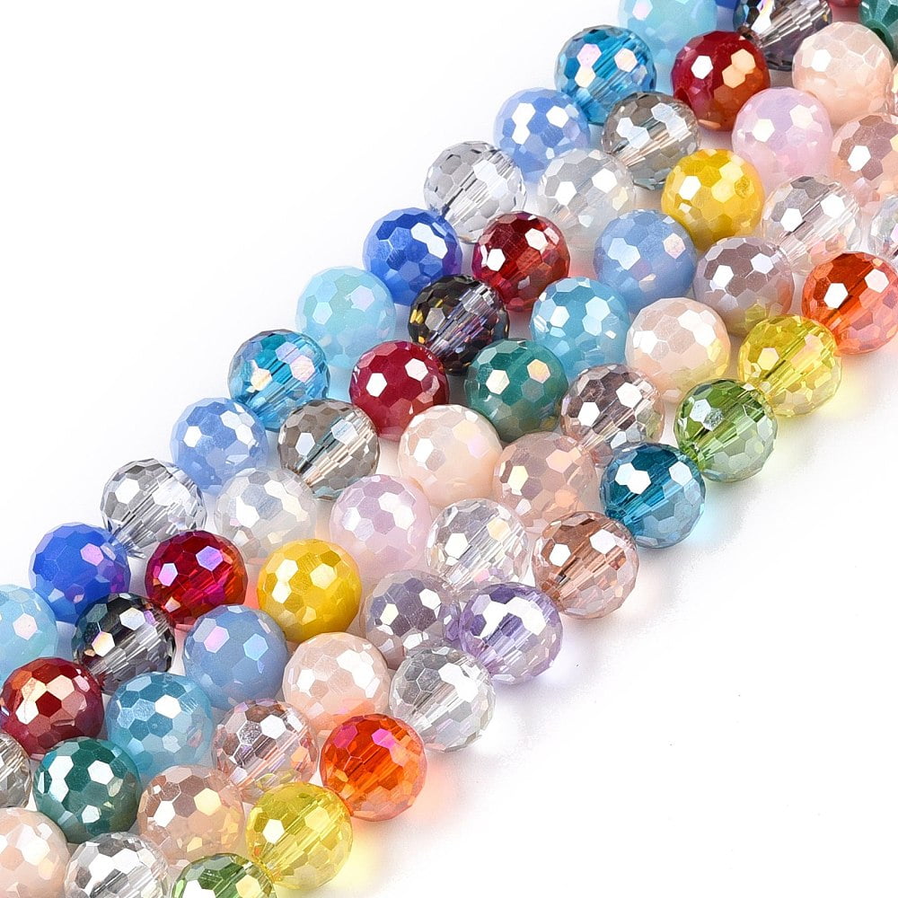 Electroplate Glass Bead Strands Faceted Round Mixed Color 8mm Hole: 1.4mm about 50~51pcs/strand 14.33''~14.69''(36.4~37.3cm)