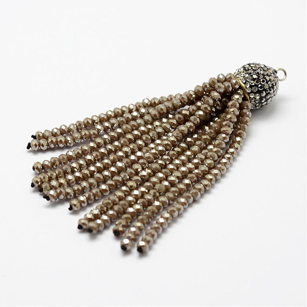 Electroplate Glass Bead Tassel Big Pendants with Brass Rhinestone Findings Camel 76x10.8mm Hole: 2.5mm