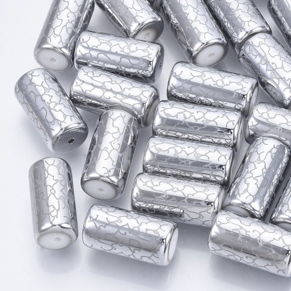 Electroplate Glass Beads Column with Vine Pattern Silver 20x10mm Hole: 1.2mm about 50pcs/bag 1bag