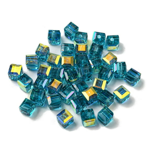 Electroplate Glass Beads Faceted Cube Steel Blue 5.5x5.5x5.5mm Hole: 1.6mm 100pcs/bag