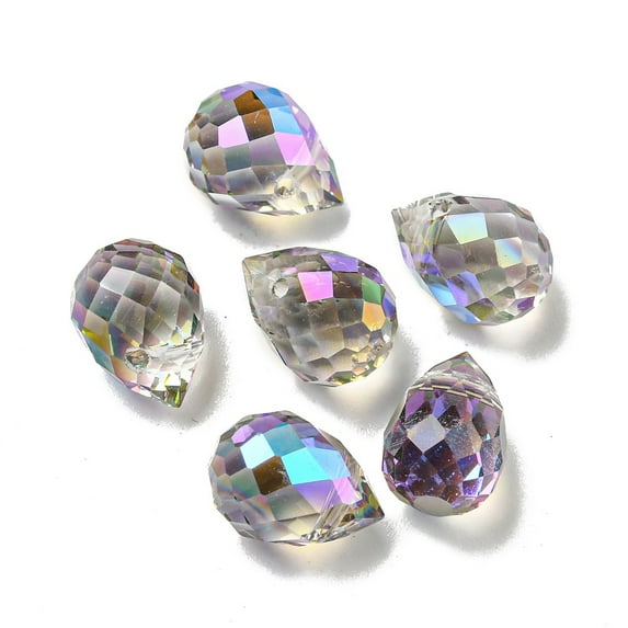 Electroplate Glass Beads Faceted Half Rainbow Plated Teardrop Orchid 9.5x8mm Hole: 1.2mm