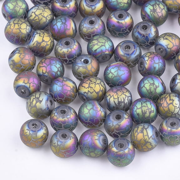 Electroplate Glass Beads Frosted Round with Pattern Colorful 8~8.5mm Hole: 1.5mm diy