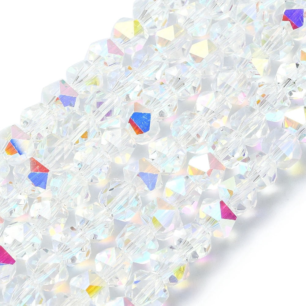 Electroplate Glass Beads Half Plated Faceted Polygon Clear AB 6x6x5.5mm Hole: 1.2mm about 96~100pcs/strand 20.08''~20.47''(51~52cm)