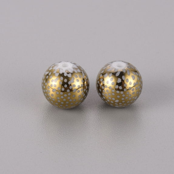 Electroplate Glass Beads Round with Pattern Golden Plated 10mm Hole: 1.2mm