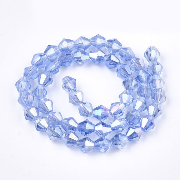 Electroplate Glass Beads Strands AB Color Plated Faceted Bicone Cornflower Blue 6x5.5~6mm Hole: 1mm 44~47pcs/strand 24.5~25cm for DIY