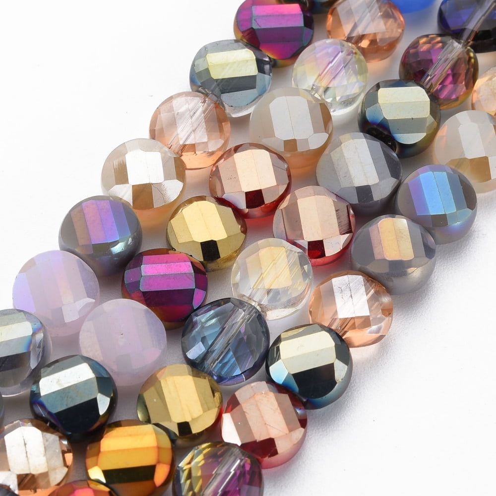 Electroplate Glass Beads Strands AB Color Plated Faceted Flat Round Colorful 8.5x5mm Hole: 1.2mm about 70pcs/strand 20.47 inch(52cm)