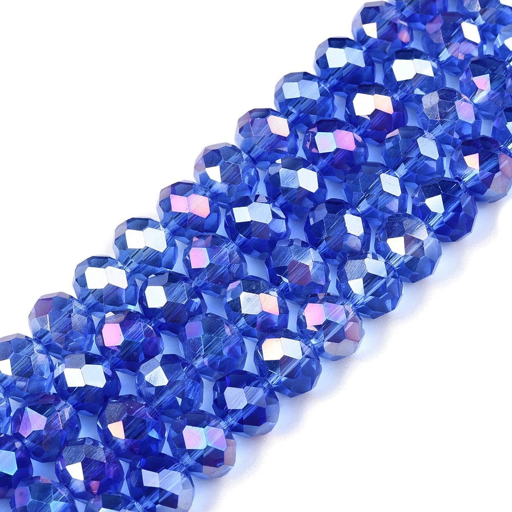 Electroplate Glass Beads Strands AB Color Plated Faceted Rondelle Blue 8x6mm Hole: 1mm about 64~65pcs/strand 15.75~16.14 inch(40~41cm)