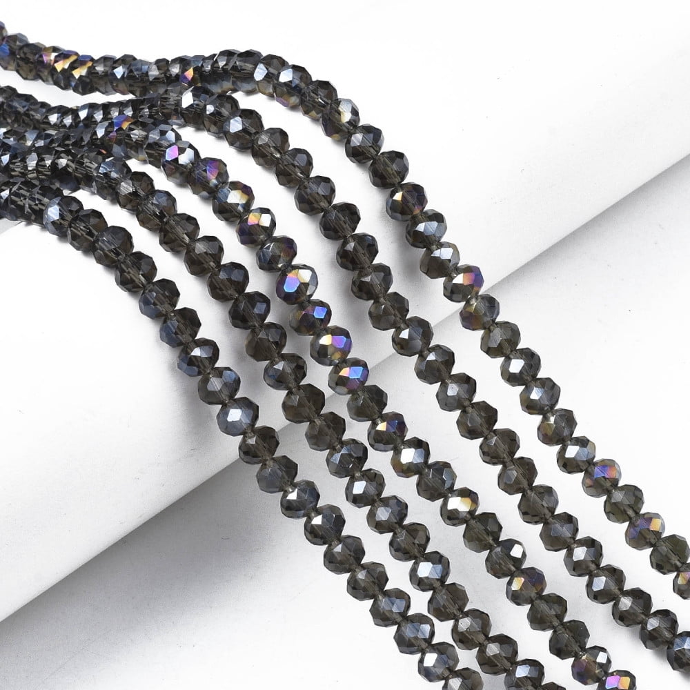 Electroplate Glass Beads Strands AB Color Plated Faceted Rondelle Gray 10x8mm Hole: 1mm about 63~65pcs/strand 49~50cm