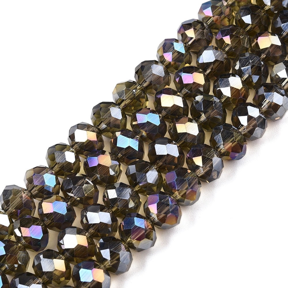 Electroplate Glass Beads Strands AB Color Plated Faceted Rondelle Gray 8x6mm Hole: 1mm about 64~65pcs/strand 15.75~16.14 inch(40~41cm)