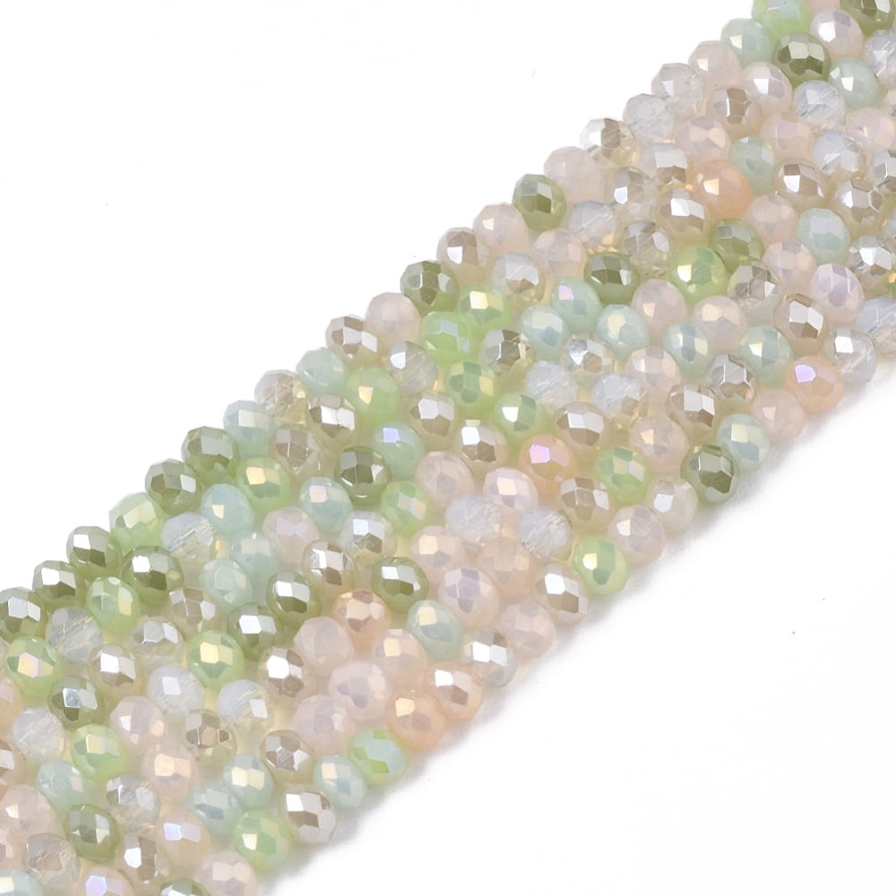 Electroplate Glass Beads Strands AB Color Plated Faceted Rondelle Light Green 3x2.5mm Hole: 0.7mm about 188~190pcs/16.93 inch~17.71 inch(43~45cm) 30Strand