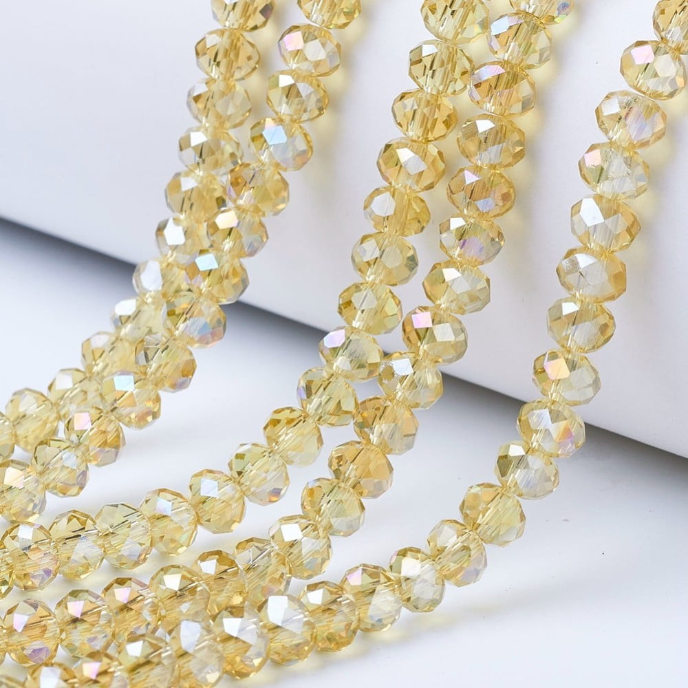 Electroplate Glass Beads Strands AB Color Plated Faceted Rondelle Light Khaki 10x8mm Hole: 1mm about 63~65pcs/strand 49~50cm