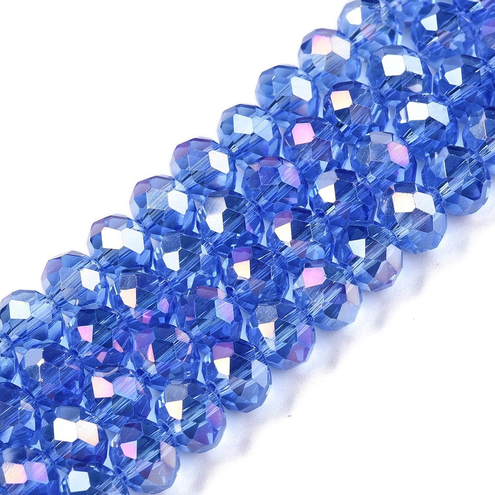 Electroplate Glass Beads Strands AB Color Plated Faceted Rondelle Light Sky Blue 8x6mm Hole: 1mm about 64~65pcs/strand 15.75~16.14 inch(40~41cm)