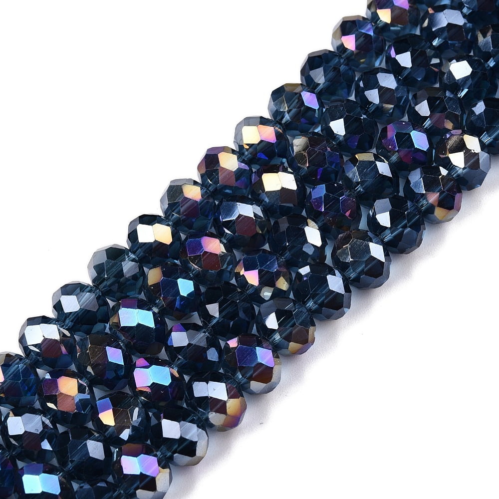 Electroplate Glass Beads Strands AB Color Plated Faceted Rondelle Marine Blue 8x6mm Hole: 1mm about 64~65pcs/strand 15.75~16.14 inch(40~41cm)