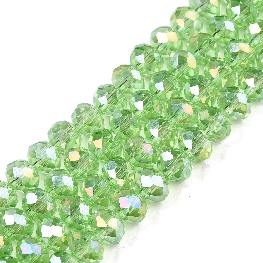 Electroplate Glass Beads Strands AB Color Plated Faceted Rondelle Pale Green 8x6mm Hole: 1mm 60~62pcs/strand 39~40cm for diy