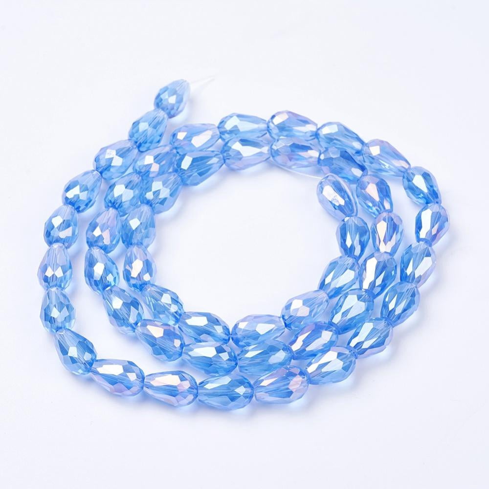 Electroplate Glass Beads Strands AB Color Plated Faceted Teardrop Light Sky Blue 15x10mm Hole: 1mm 46~48pcs/strand 69~72cm