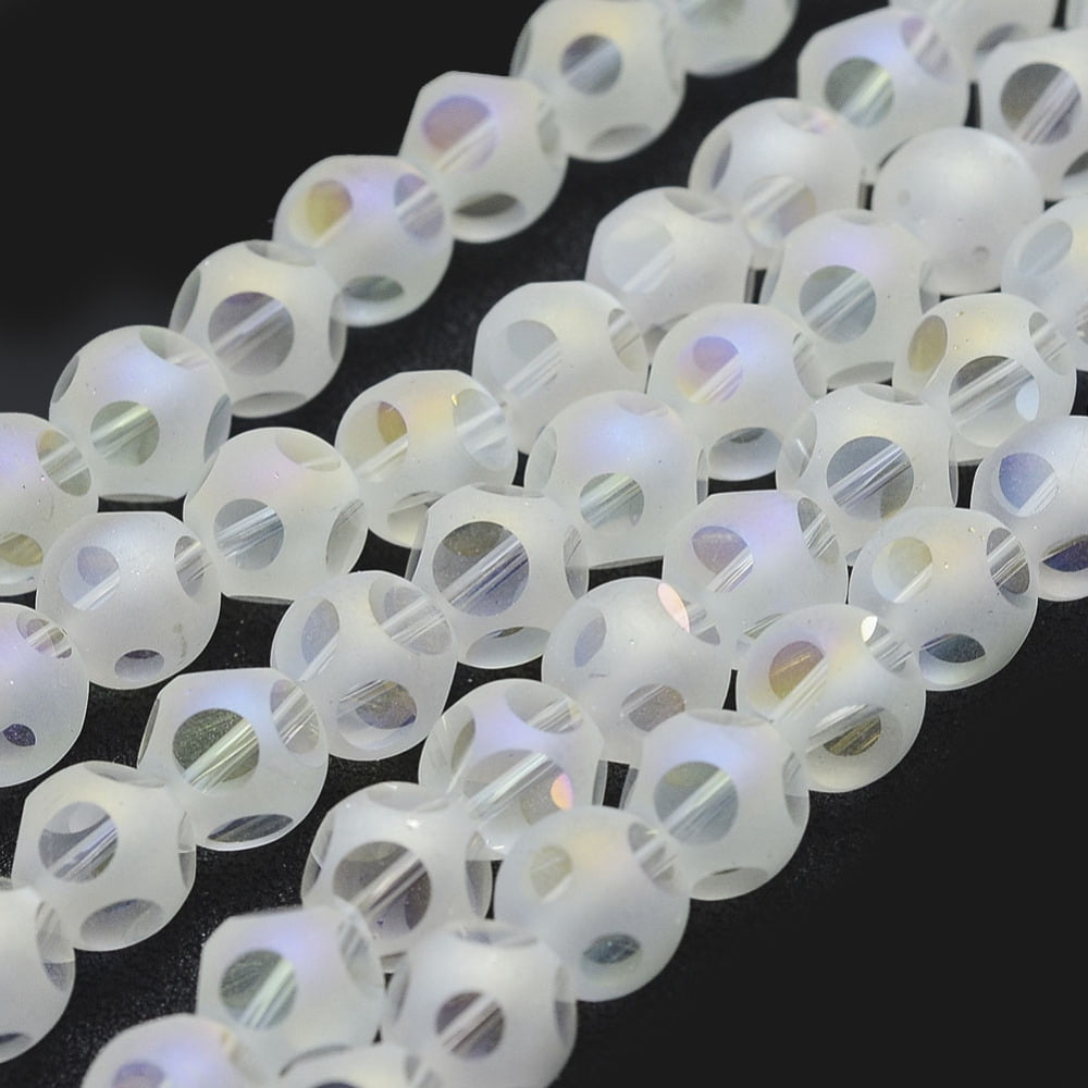 Electroplate Glass Beads Strands AB Color Plated Frosted Round Floral White 8mm Hole: 1mm about 72pcs/strand 21.25 inch(54cm)