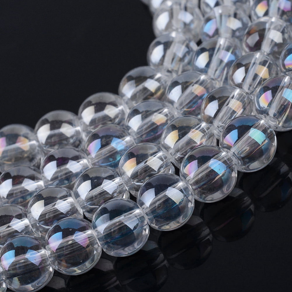 Electroplate Glass Beads Strands AB Color Plated Round Clear AB 7.5x8.5mm Hole: 1mm about 104pcs/strand 30.3 inch