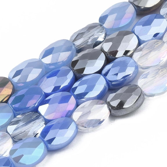 Electroplate Glass Beads Strands AB color Plated Faceted Oval Cornflower Blue 8x6x4mm Hole: 1.2mm 69~70pcs/strand 22.83~23.03inch(58~58.5cm)