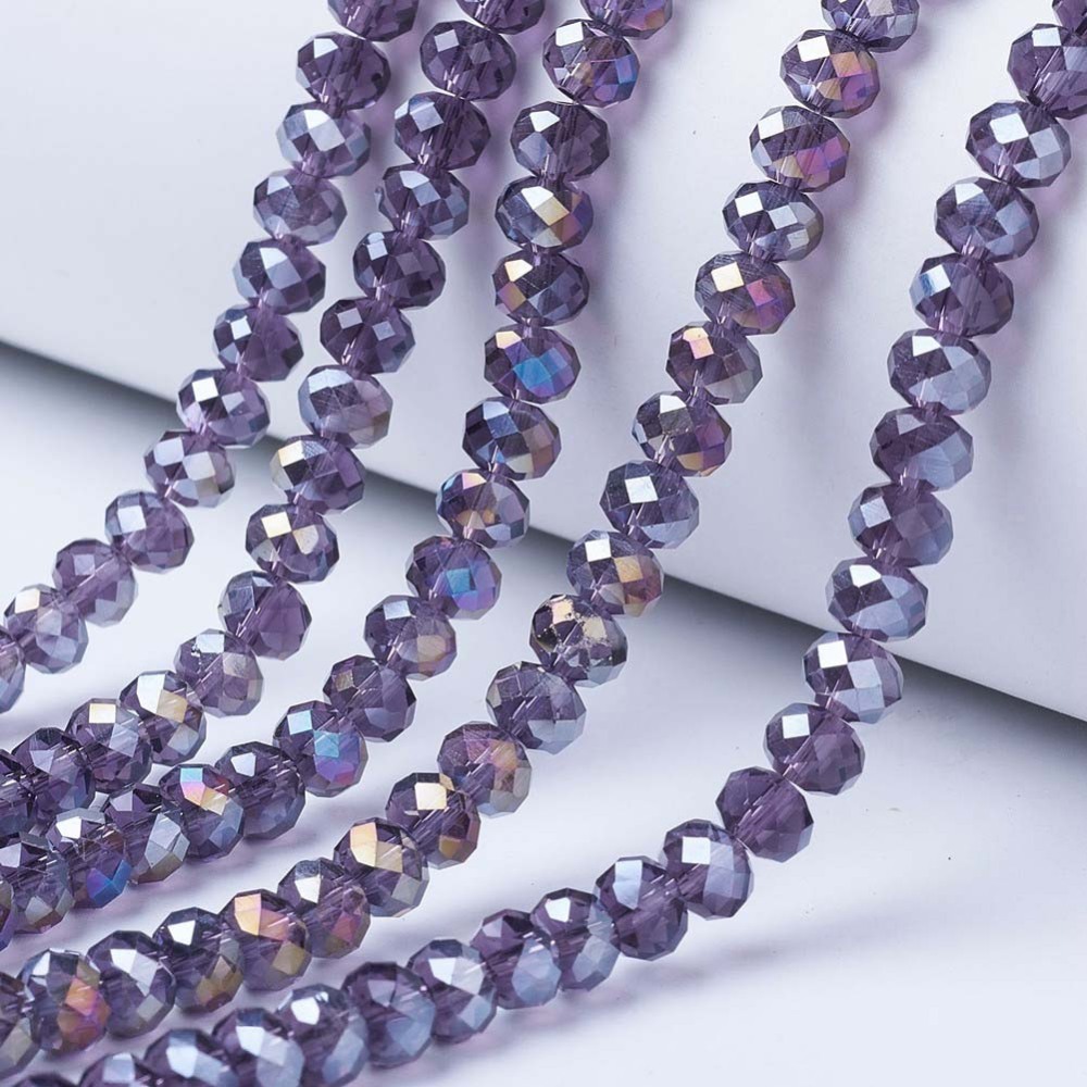 Electroplate Glass Beads Strands AB color Plated Faceted Rondelle Indigo 10x8mm Hole: 1mm 60~61pcs/strand 46~48cm