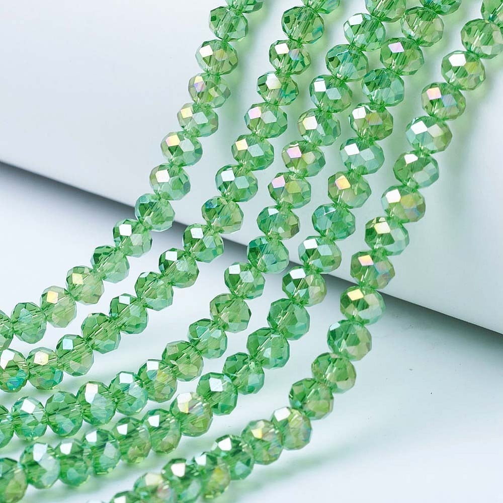 Electroplate Glass Beads Strands AB color Plated Faceted Rondelle Light Green 8x6mm Hole: 1mm 64~65pcs/strand 15.75~16.14 inch(40~41cm)