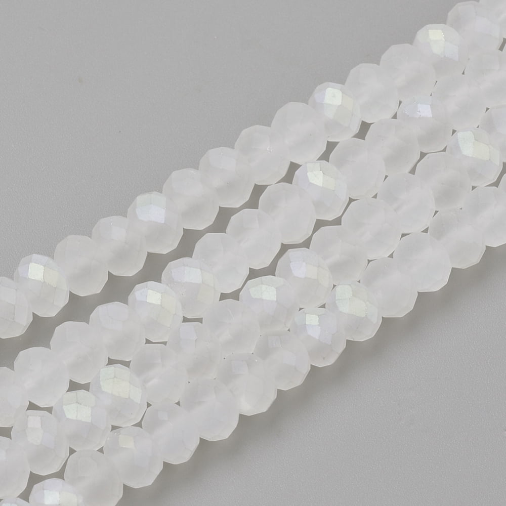Electroplate Glass Beads Strands Faceted Half Plated Matte Style Rondelle Clear AB 4x3mm Hole: 1mm about 113~115pcs/strand 41~42cm
