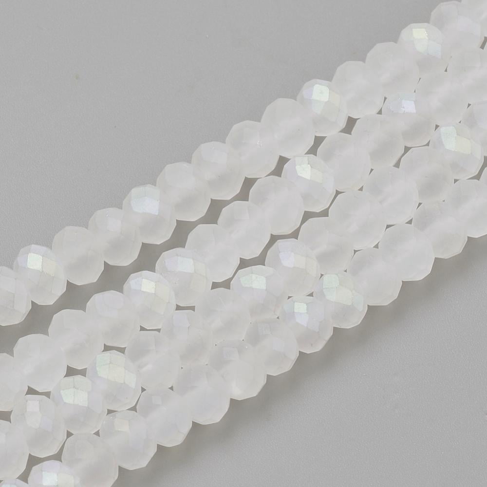 Electroplate Glass Beads Strands Faceted Half Plated Matte Style Rondelle Clear AB 6x4.5mm Hole: 1mm about 83~85pcs/strand 38~39cm