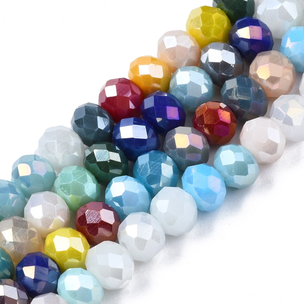 Electroplate Glass Beads Strands Faceted Rondelle Colorful 5.5~6x5mm Hole: 1mm 90~92pcs/strand 16.54 inch~16.93 inch(42~43cm)