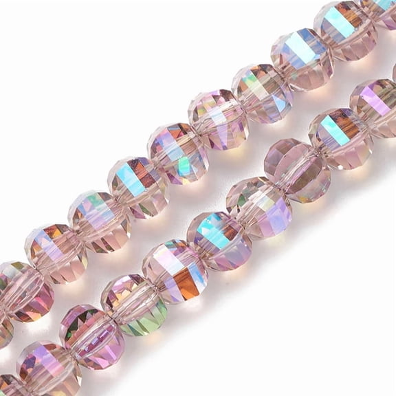 Electroplate Glass Beads Strands Faceted Rondelle Flamingo 8x6mm Hole: 1.2mm 74~78pcs/strand 42.8~45.8cm