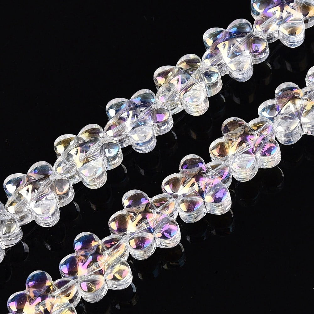 Electroplate Glass Beads Strands Flower Clear AB 12x12.5x7mm Hole: 1mm about 54~55pcs/strand 24.57~24.96 inch(62.4~63.4cm)