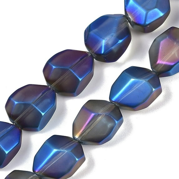 Electroplate Glass Beads Strands Frosted Faceted Polygon Blue 12.5x9.5x7mm Hole: 1mm about 50pcs/strand 23.86 inch(60.6cm)