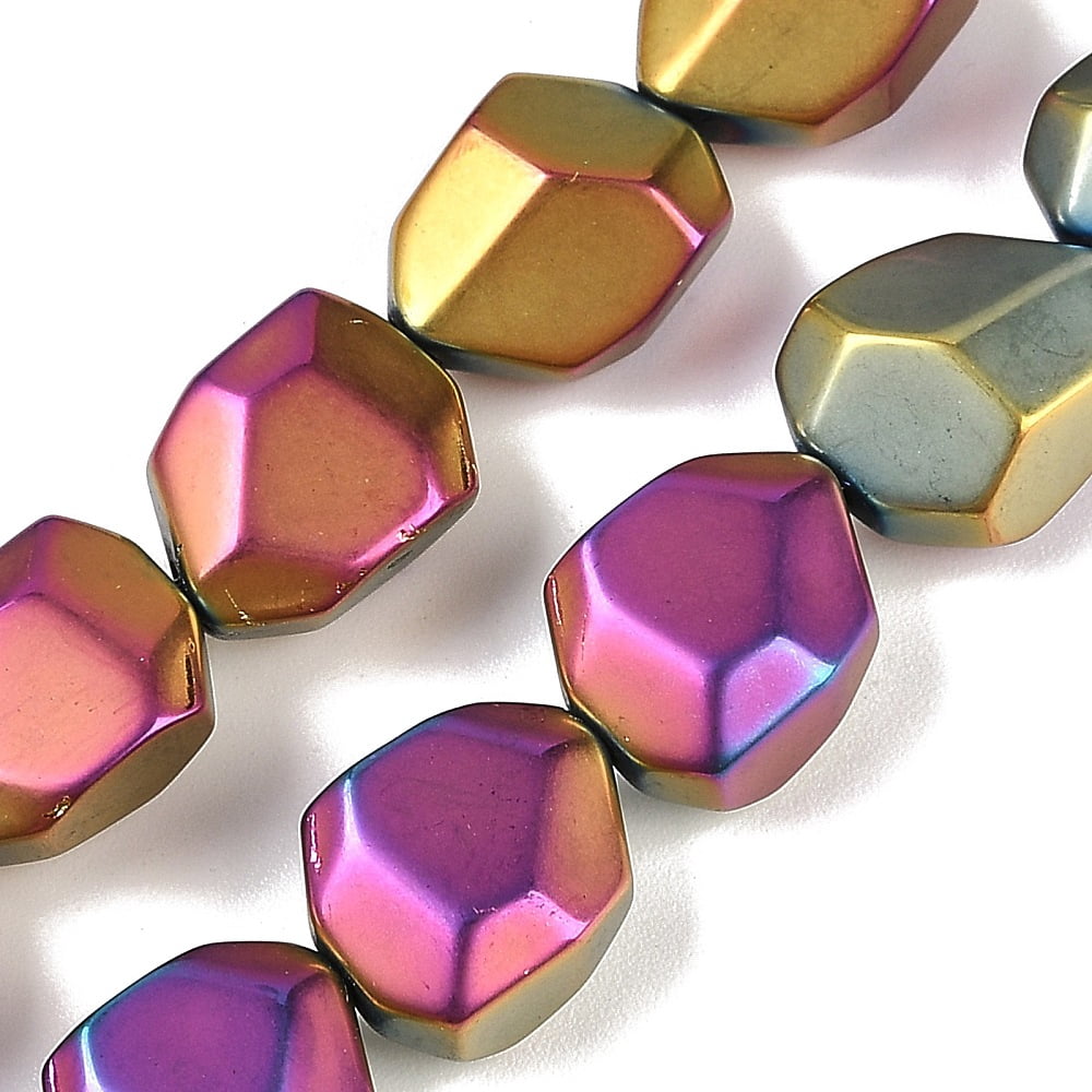Electroplate Glass Beads Strands Frosted Faceted Polygon Magenta 12.5x9.5x7mm Hole: 1mm about 50pcs/strand 23.86 inch(60.6cm)