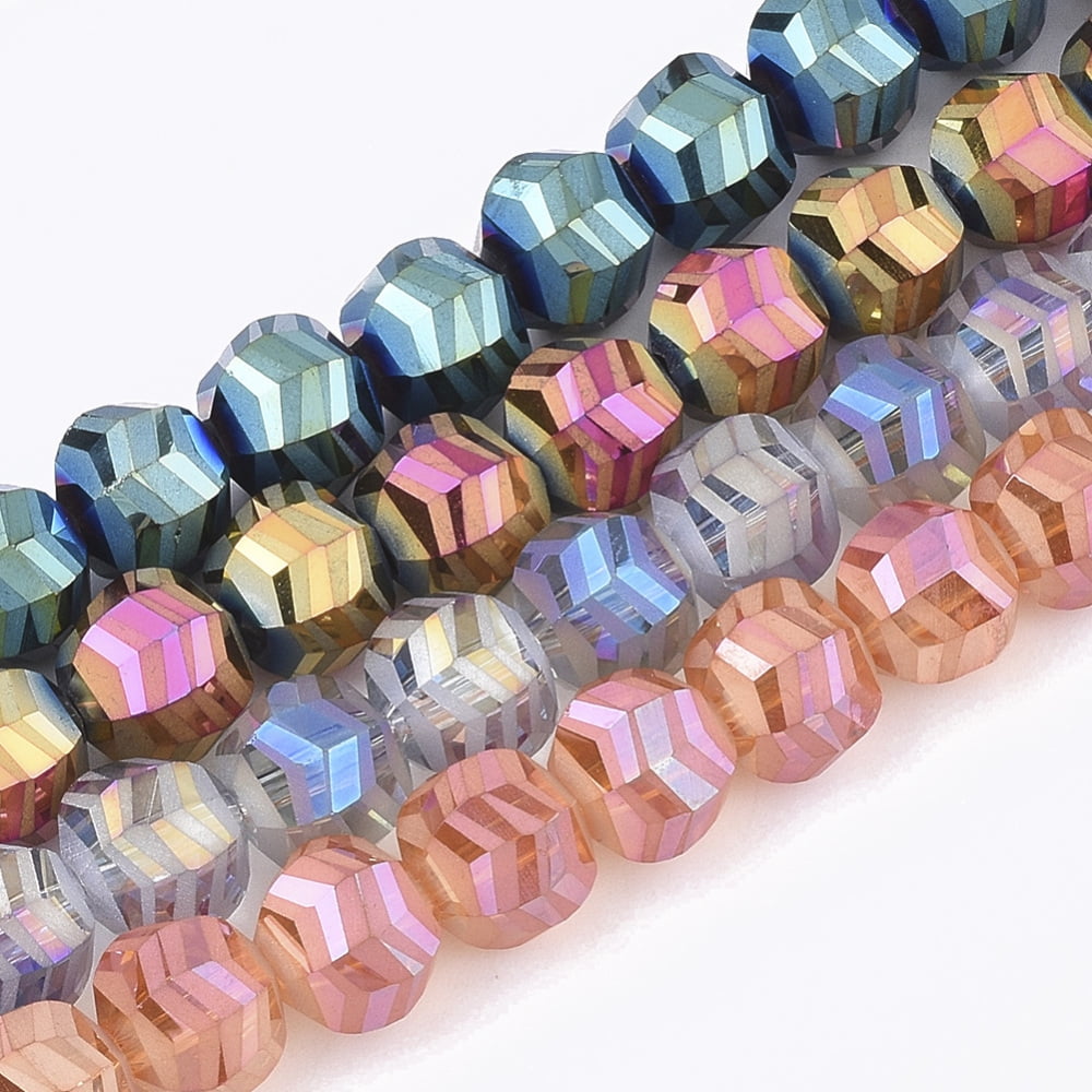 Electroplate Glass Beads Strands Frosted Faceted Round Mixed color 9x10x8.5mm Hole: 1.5mm 70pcs/strand 24.4 inch